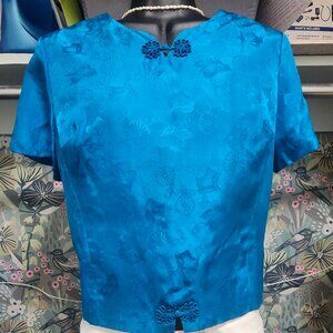60s Vintage Sears Fashion 100% Silk Asian Inspired Sleeveless Crop Top FREE SHPG